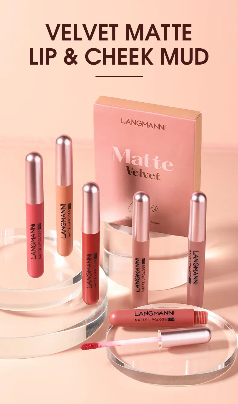 Matte Velvet Lip Gloss Set - 6 Waterproof Colors